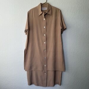 Vtg 70s 80s Shift Shirt Dress Large Tom Linda Platt Button Down Pockets Tunic